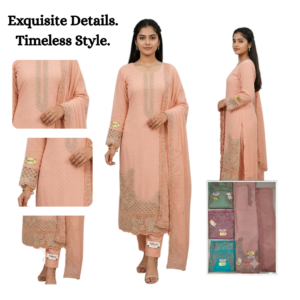 Exquisite Peach Pink Cutwork & Lace Embroidered Unstitched Suit Set